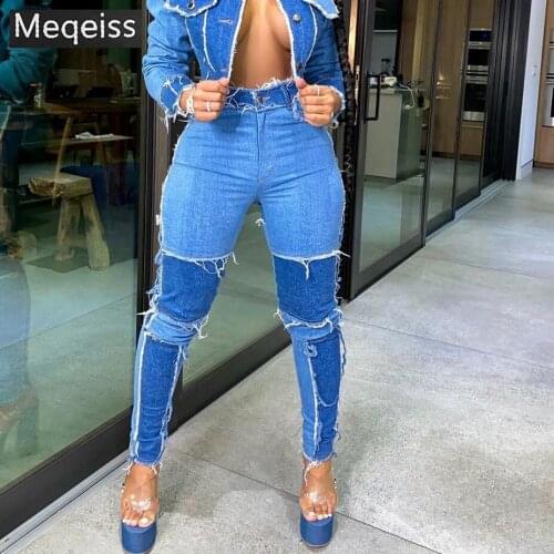 Meqeiss Patchwork Tight Casual Women Trousers Hip Hop Slim Fashion Jeans 2020 Autumn Korean Streetwear Version Denim Cargo Pants