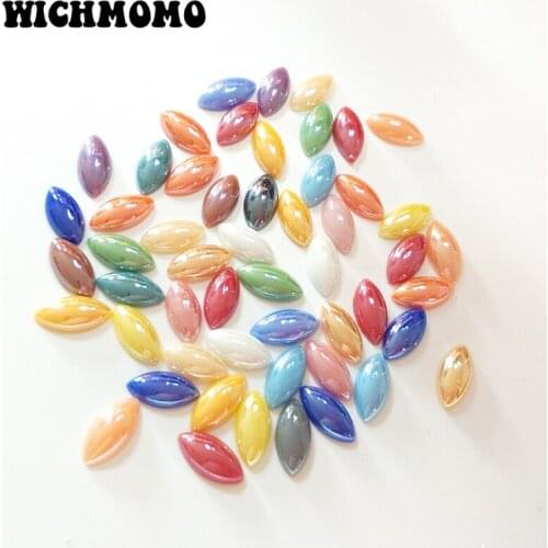 50 Pieces 7*14MM Mixed Color Ceramic Shimmer Imitation pearl Beads Half Oval Marquise Flat Base Diy Jewelry Accessories PJ389