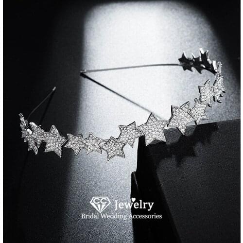 CC Star Shape Crowns Wedding Accessory for Women Engagement Hair Ornaments Bridal Headdress 100% Handmade Headpiece Crown HS109