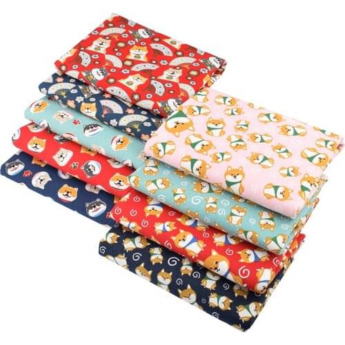 Chainho,Cotton Canvas Fabric,Cute Cartoon Dog & Cat,DIY Sewing Clothes,Cushion,Curtain,Sofa Cover,Bag Material,50x145cm