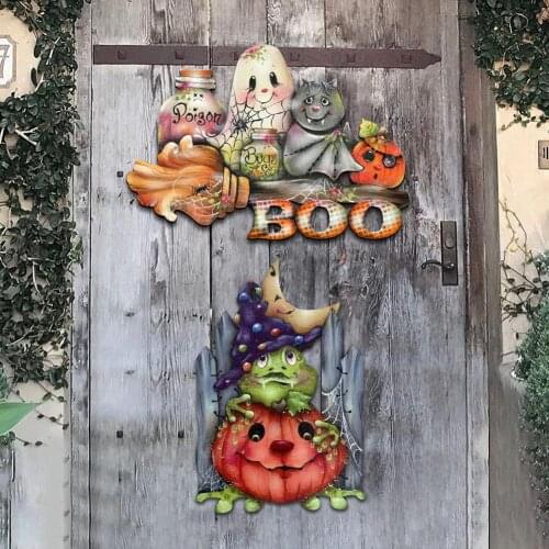 Halloween Wooden Door Sign Decoration Halloween House Number Pendants BOO Pumpkin Ghost Decorative Wooden Ornaments