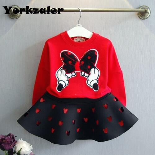 2019 Kids Girls Clothes Set Long Sleeve Bowknot Sweatershirt and Hallow Out Skirt 2 Pcs Clothing Suit for Kids Baby Cute Set