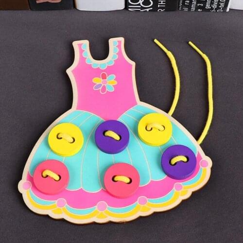 Child Cartoon Hedgedog Dress Manual Threading Sewing Button Board Games Toys Hand Eye Coordination Montessori Educational Toys