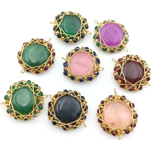 Gems stone paved with multi stones connector gold color plated Wire Wrapped pendant for necklace bracelets jewelry DIY jewelry