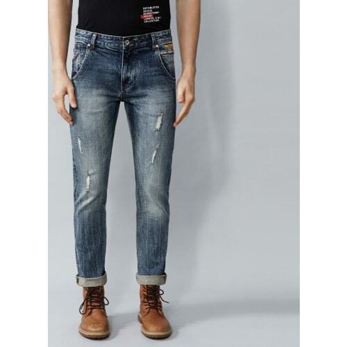 European American Fashion Men Jeans High Quality Retro Blue Slim Ripped Jeans Men Vintage Designer Redline Casual Denim Pants