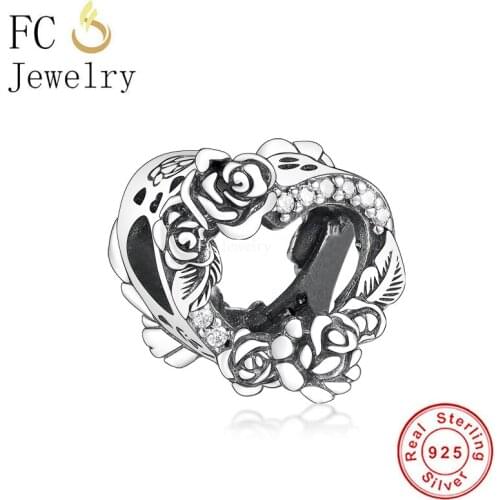 FC Jewelry Fit Original Charm Bracelet 925 Silver Rose Flower Vine Handmade Heart Bead For Making Women Valentine Berloque 2021