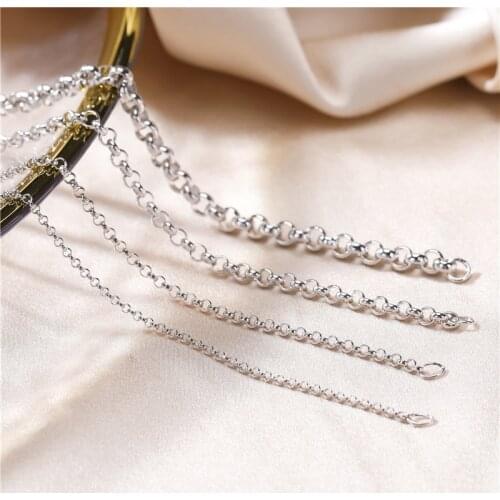 " Fake One Penalty Ten " 2Pcs 925 Sterling Silver O Shape Link Chain Necklaces Jewelry Making Findings