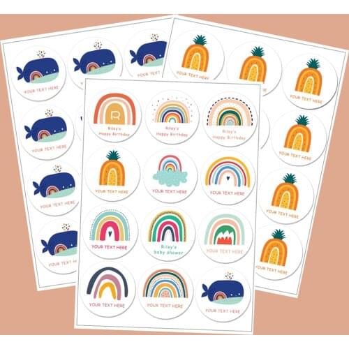 2.5-7cm Custom Stickers Customized Logos Birthday Baby Shower Baptism Stickers Personality Labels Cute Rainbow Clouds Stickers
