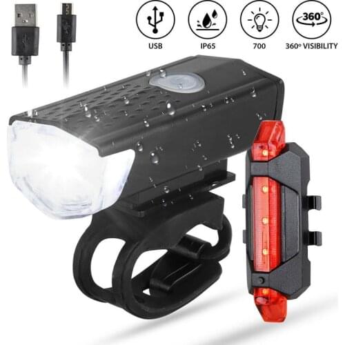 MTB Front Rear Bicycle Bike Lights Set Mountain Bike Night Cycling Headlight USB LED Safety Warning Taillight Bike Accessories