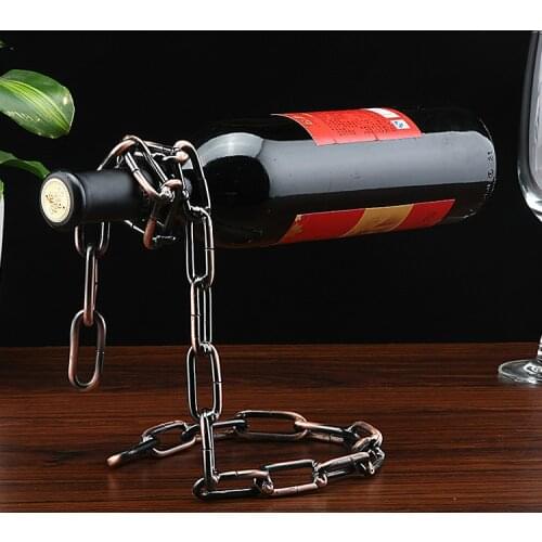 Creative European style wrought iron chain wine rack hanging magic wine bottle rack home accessories