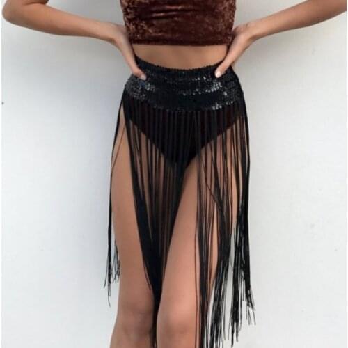 Sexy Swimwear Cover Up Women Sequin Shiny Club Mini Skirt Party Beach Dress Dance Tassel Fringe High Waist Cover Up Lot