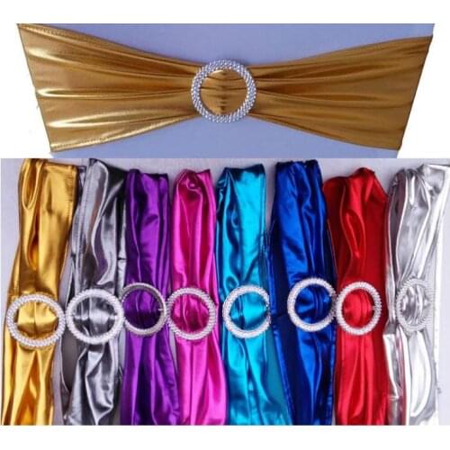 Metallic Gold Spandex Chair Bands With Diamond Buckle/Chair Cover Sash/Chair Band For Wedding Events Decoration SN706