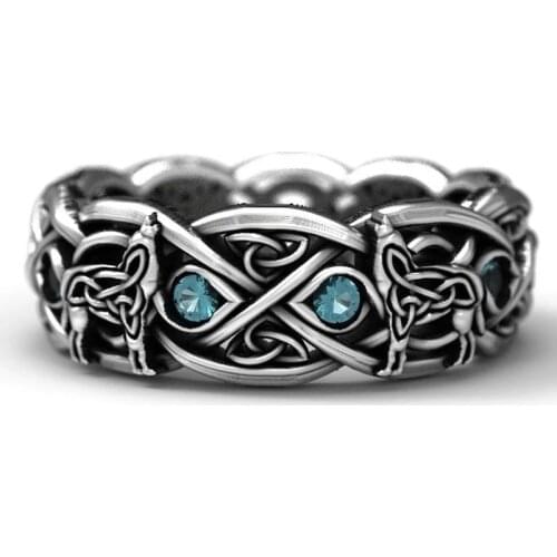 Fashion Vintage Men Ring Weave Pattern Wolf Design Inlaid Zircon Rings Wedding Band Anniversary Party Gift For Men Jewelry