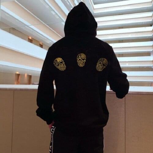 Mens Designer Hot Drill Korean Style Hoodie Classic Skull Sweatshirt Personality Oversized Pullover