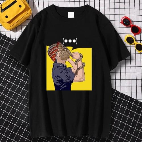 Face Worm Funny Hip Hop Print Mens T-Shirts Oversize Crewneck T Shirts Summer Unisex Tops Sweat Loose Half Sleeve Tshirts New
