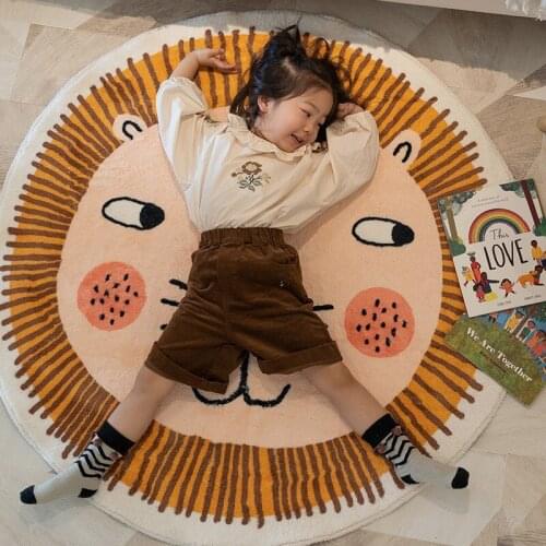Soft Cartoon Round Carpet Floor Mat Bedroom Polyester Lion Koala Rug Anti-Slip Baby Play Mat Nordic Kids Room Hall Decoration