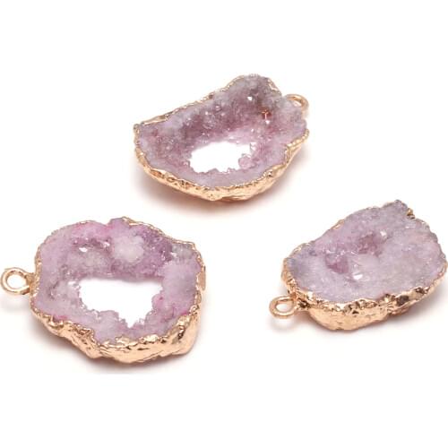 Natural Stone Pink Crystal Cluster Pendants Irregular Shape Exquisite Charm For jewelry making DIY necklace Earring accessories