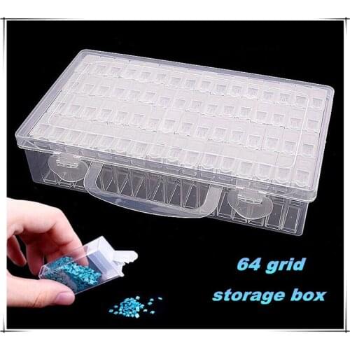 New 64Pcs Box Diamond Embroidery Diamond Painting Tools Transparent Plastic Storage Box, 64 Grid jewelry Drill Storage Box