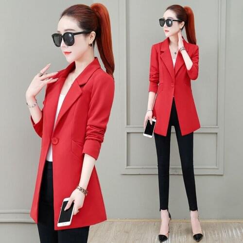 New Spring Autumn Women Suit Jacket 2021 Lady Mid-length Slim Blazer Casual Korean Fashion Blazer Outerwear Coat Plus Size Tops