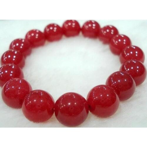 Charming! 12mm Natural Red Jade Round Beads Bracelet 7.5"