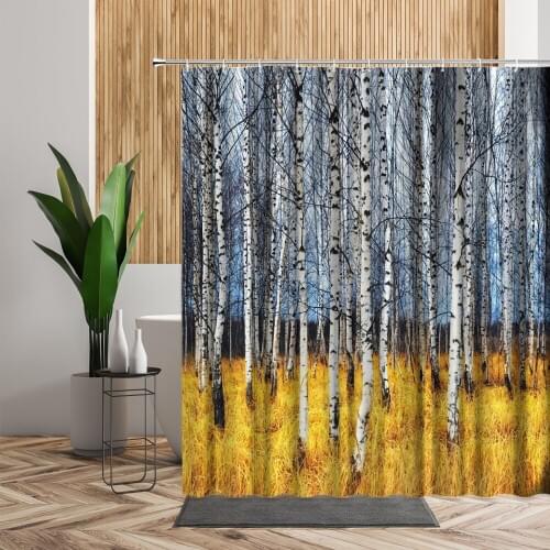 Autumn Birch Tree Shower Curtain Forest Scenic Home Decor Nordic Style Woods Landscape Living Room Wall Fabric Bathroom Curtains