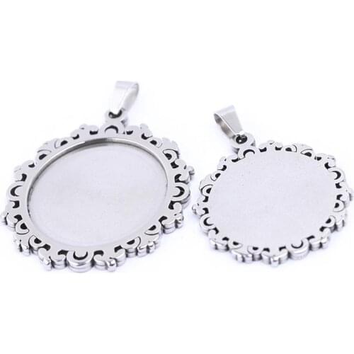 Reidgaller 3pcs stainless steel 20mm 25mm cabochon base settings diy blank pendant necklace bezel trays for jewelry making