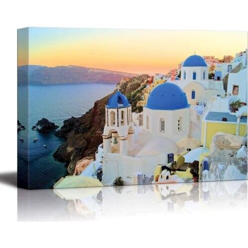 Canvas Prints Wall Art - Sunset View of The Blue Dome Churches of Santorini, Greece Modern Wall Decor Drop shipping