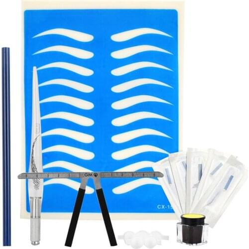 Permanent Makeup Kit Ruler Tattoo Pen Needle Practice Skin Ink Rings Pencil