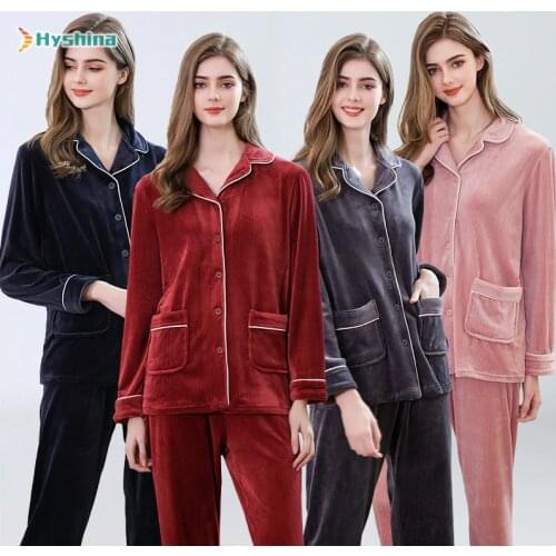 Large Size Pajamas Women Autumn Winter Island Plush Home Wear Lapel Spring Casual Fashion Two Piece Suit