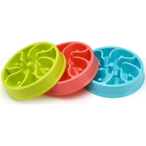 Plastic Pet Feeder Anti Choke Dog Bowl Puppy Cat Slow Down Eatting Feeder Healthy Diet Dish Jungle Design Pink Blue Green