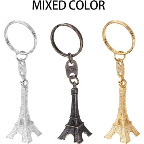 Retro Mini Paris Eiffel Tower Model Keychain Keyring Copper Metal Split with Key Ring Color Random