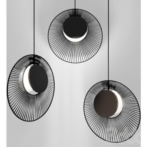 Modern minimalist black paint iron LED lighting single chandelier Nordic living room decoration E27 bulb hanging lamp 450mm