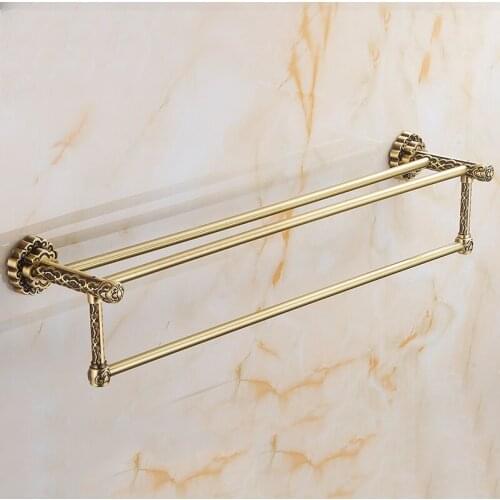 Vidric Towel Bars 2 Tier Antique Brass Wall Shelves Towel Rack Bath Holder Towel Hangers Luxury Bathroom Accessories Tow