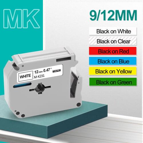 Absonic M Tape M-K231 MK231 M-K 231 MK221 M-K221 MK221 Black on White Compatible for Brother M-K131 MK-221 Ptouch Label Printer