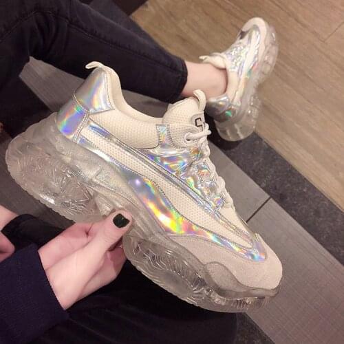 2020 Designers Chunky Sneakers Transparent Sneakers Women Ladies Platform Jelly Shoes Laser Casual Shoes Woman Shining Dad Shoes