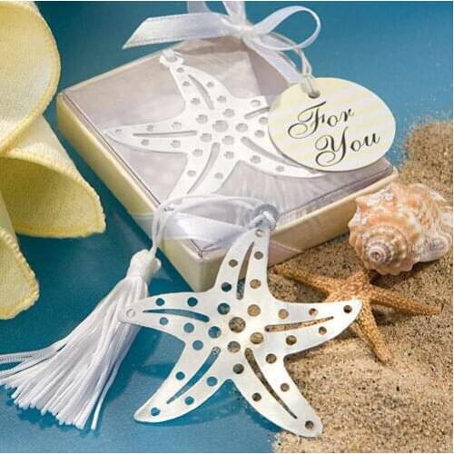 10pcs Home Party Favor Boxed Silver Metal starfish Bookmark Baby Shower Christening Wedding Favours Bomboniere