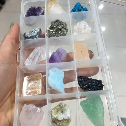15 kinds of Natural crystal stone Raw Mineral Specimens Irregular Rock Crystal Collection Research and Teaching Home Decor