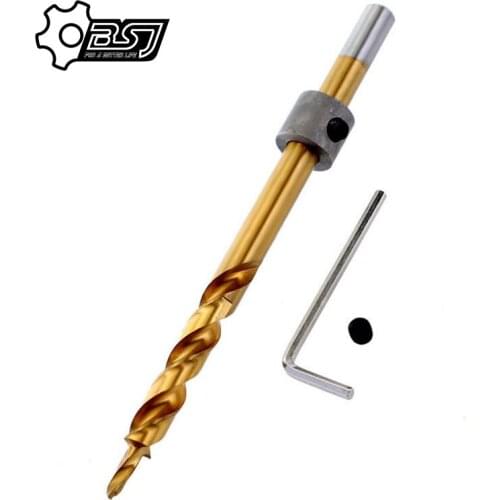 3/8" 9.5mm Titanium Twist Step Drill Bit + Depth Stop Collar + Hex Wrench Set For Pocket Hole Jig Kit Guide Power Tools