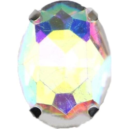 AB Color Four Claw Oval Shape High Quality Silver Base Crystal Glass Flatback Sew On Rhinestones For DIY Clothing Accessories