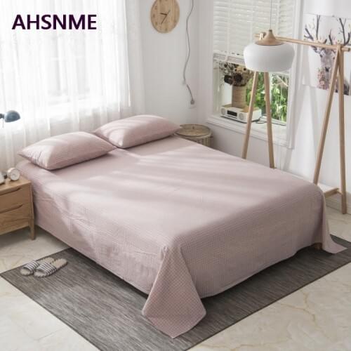 AHSNME 100% Cotton sheets Special Wrinkle Craft Super Soft Pink plus black plaid Cool Summer Simple Flat sheets 245x270cm