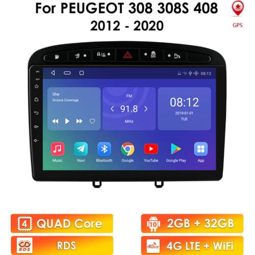 2G+32G 4G LTE Android 10 Car Radio GPS Stereo Multimedia Player Navigation For Peugeot 308 408 308S 2008 2012-2020 2 DIN WIFI
