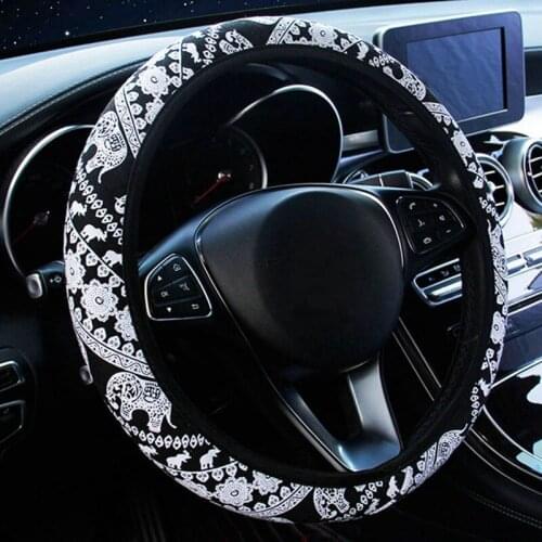 Universal 38cm Car Steering Wheel Cover Elephant Flower Design Printed Auto Steering Wheel Case Interior Decoration Accessories