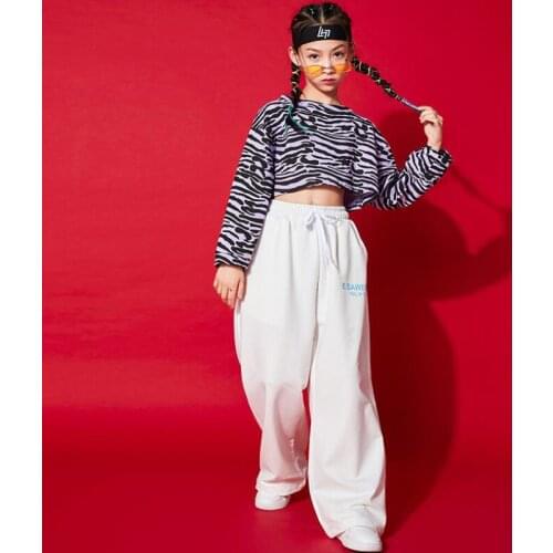 Kids Hip Hop Street Dancing Clothing Oversize Zebra Sweatshirt Pants Show Jazz Outfits For Girls Boys Dance Costume Clothes Wear