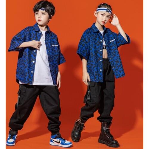 Kids Hip Hop Dancing Clothing Outfits Print Shirt Tops Streetwear Cargo Pants For Girls Boys Jazz Dance Wear Costume Clothes