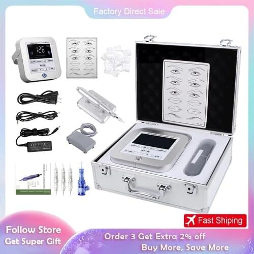 DHL Complete Permanent Makeup Tattoo Machine Kit For eyebrow lip eyeliner Digital Rotary Pen Machine gun cartridge