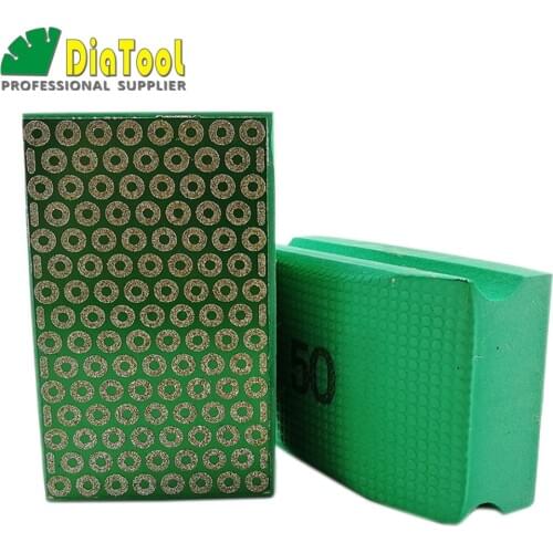 DIATOOL 2pcs Grit #50 Electroplated Diamond Hand Pad 90X55MM Hard Foam-backed Polishing Block For Marble Granite Tile Stone