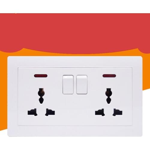 Double Switched Socket 146*86mm Push Button Switch and 13A UK / Universal Socket with LED Light White