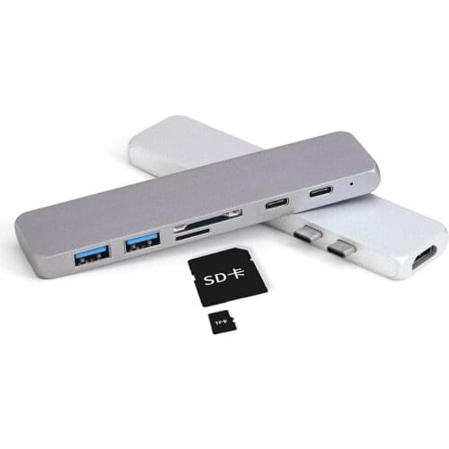 Dual Type-C Hub to HDMI 4k Hub Card Reader 7 in 1 USB C Laptop Docking Stations