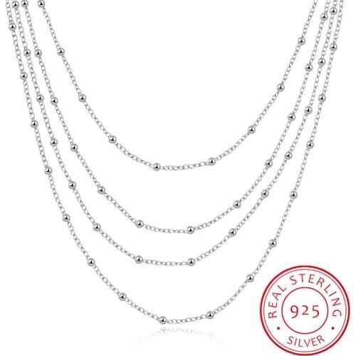 Elegant Womens Accessory Multilayers Beads Design Long Chain 925 Sterling Silver Fashion Necklace For Wedding Party