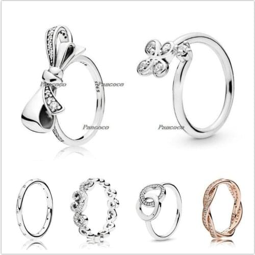 Authentic 925 Sterling Silver Signature Circles With Crystal Rings For Women Wedding Party Gift Europe Pandora Jewelry